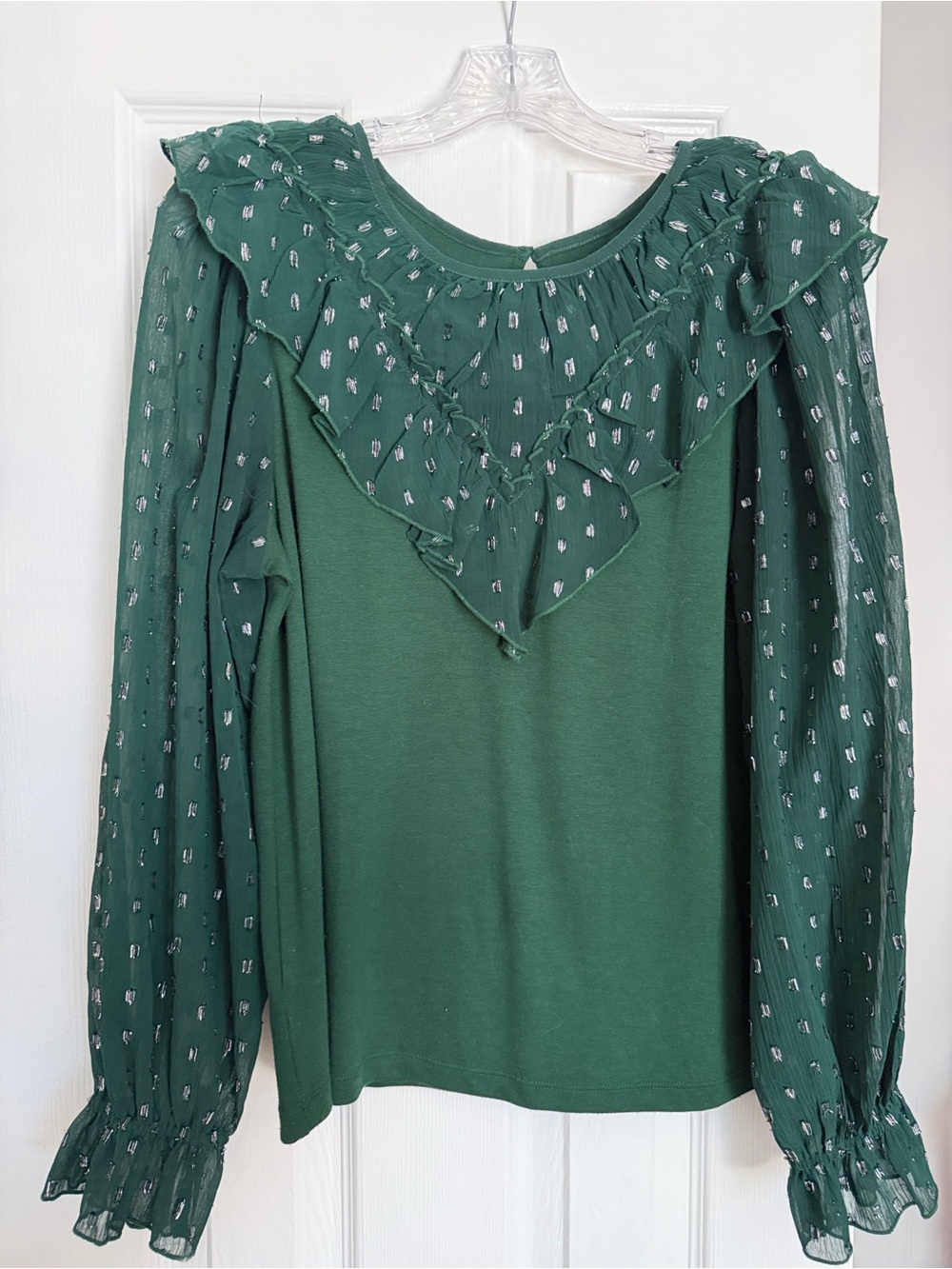 LOFT Emerald Ruffle Yoke Blouse